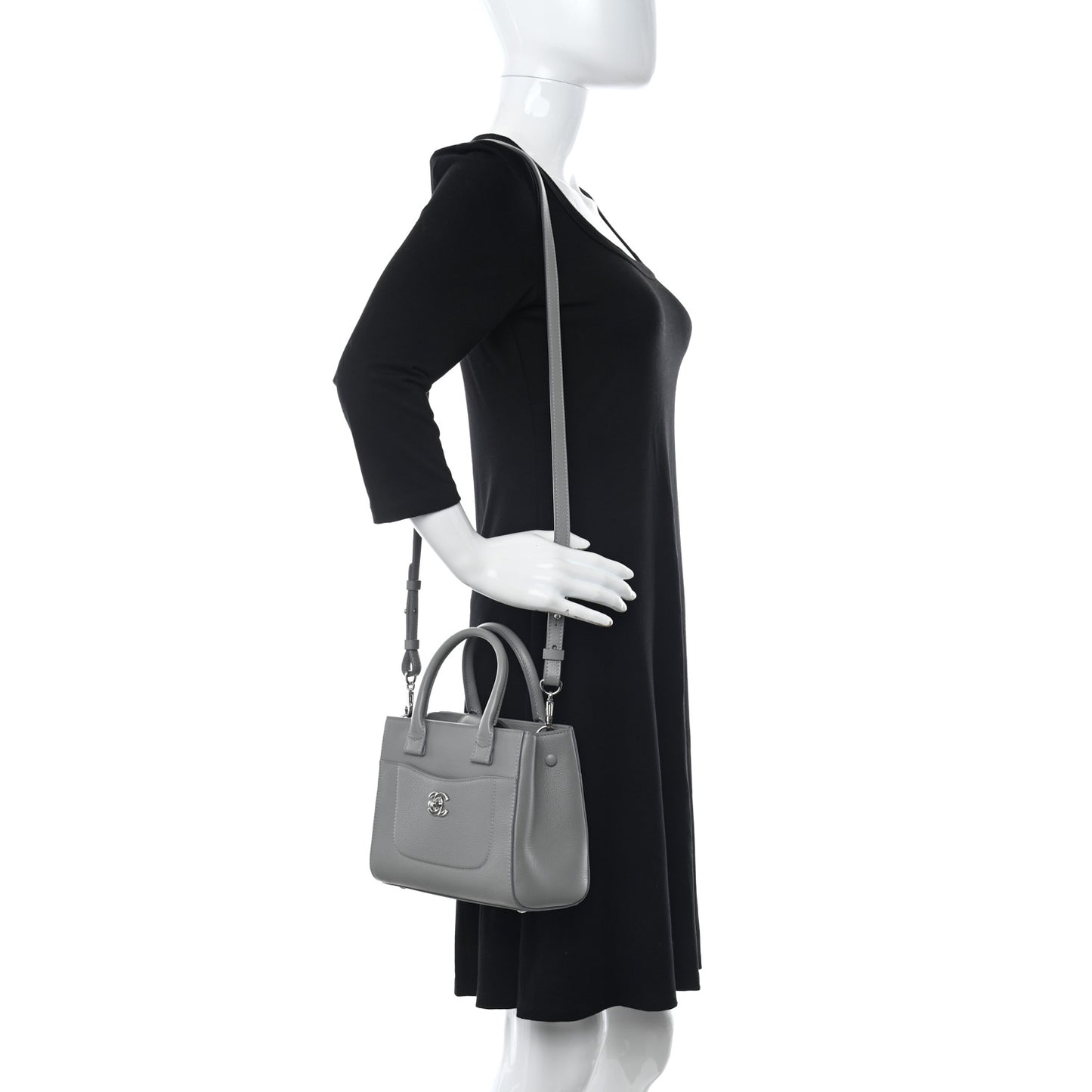 Grained Calfskin Mini Neo Executive Shopper Tote Grey