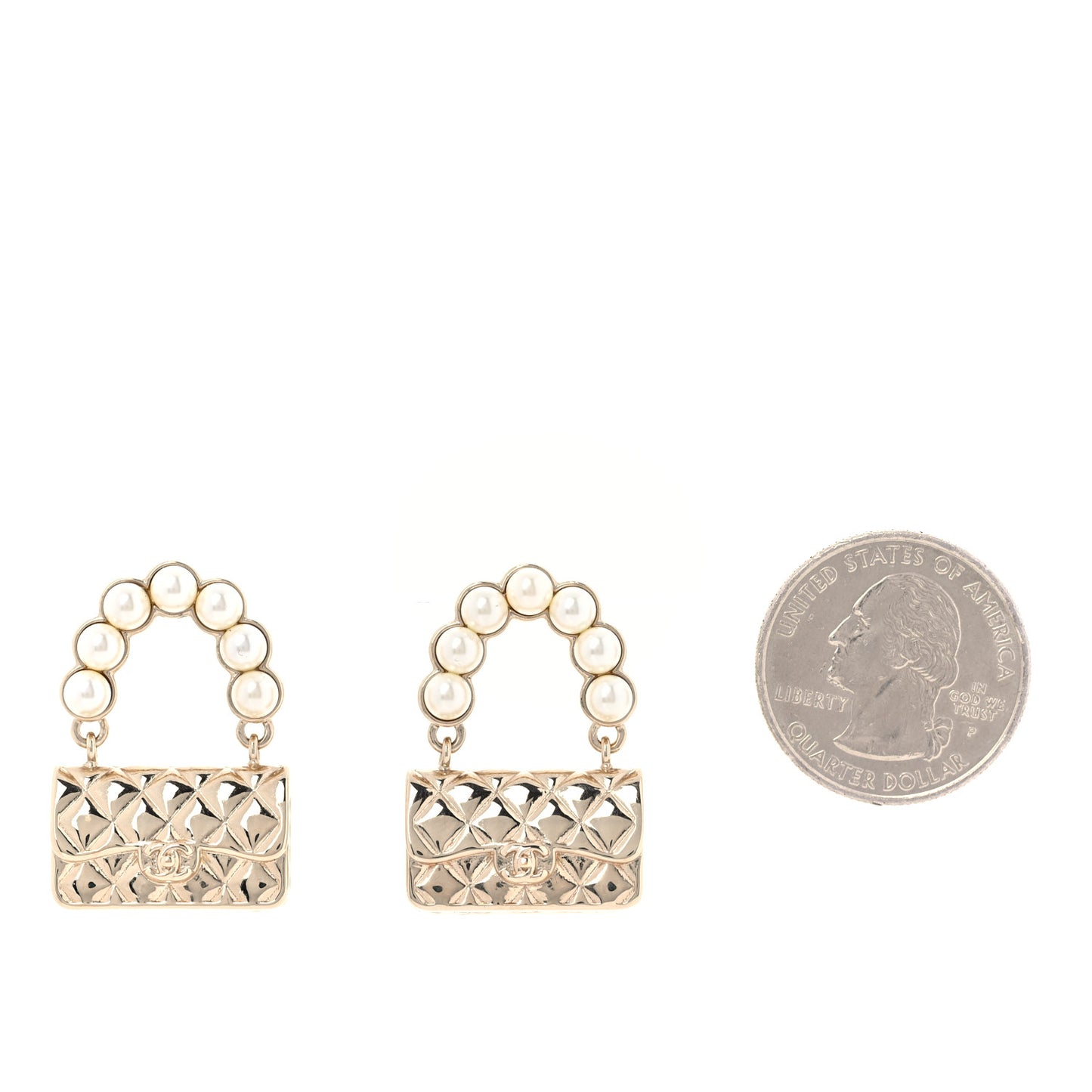 Pearl Quilted CC Flap Bag Earrings Gold