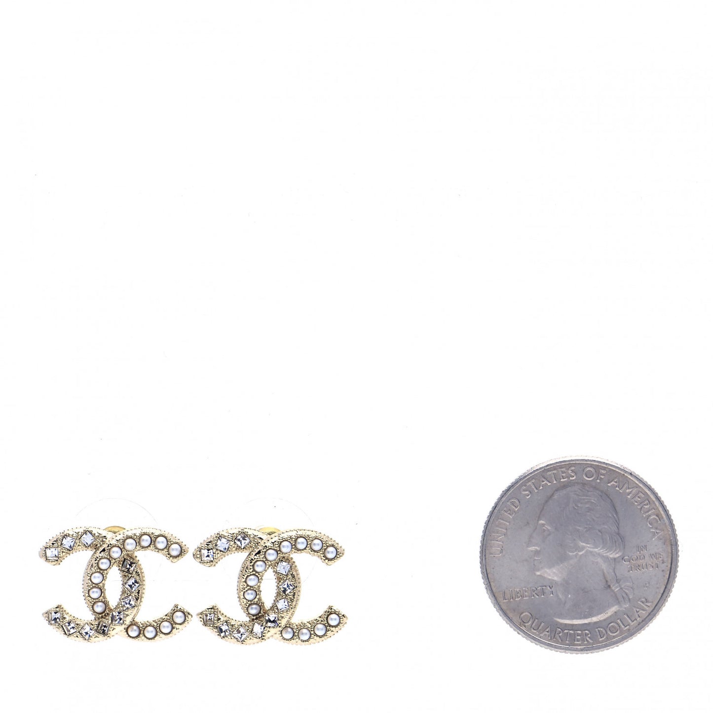 Crystal Pearl CC Earrings Gold