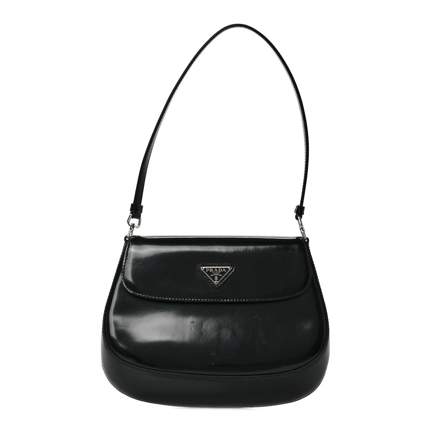Prada Spazzolato Cleo Flap Shoulder Bag Black 1 of 13