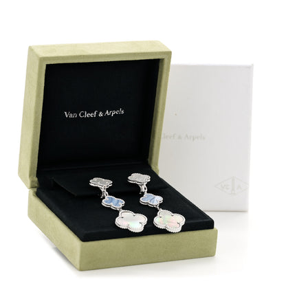Van Cleef & Arpels 18K White Gold Mother of Pearl Chalcedony 3 Motifs Magic Alhambra Earrings 5 of 5