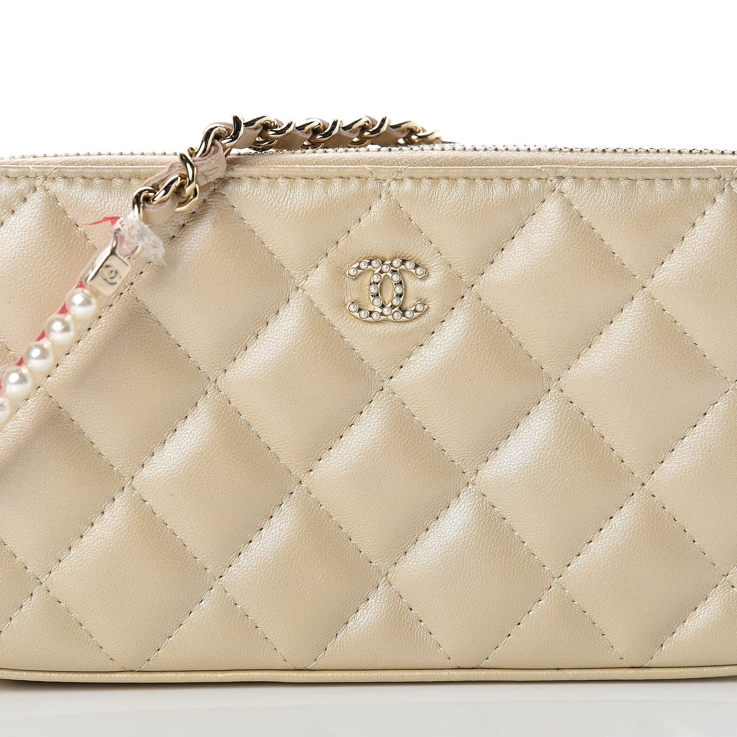 Chanel Iridescent Lambskin Quilted Pearl Clutch With Chain Beige 11 of 14