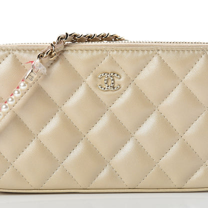 Chanel Iridescent Lambskin Quilted Pearl Clutch With Chain Beige 11 of 14