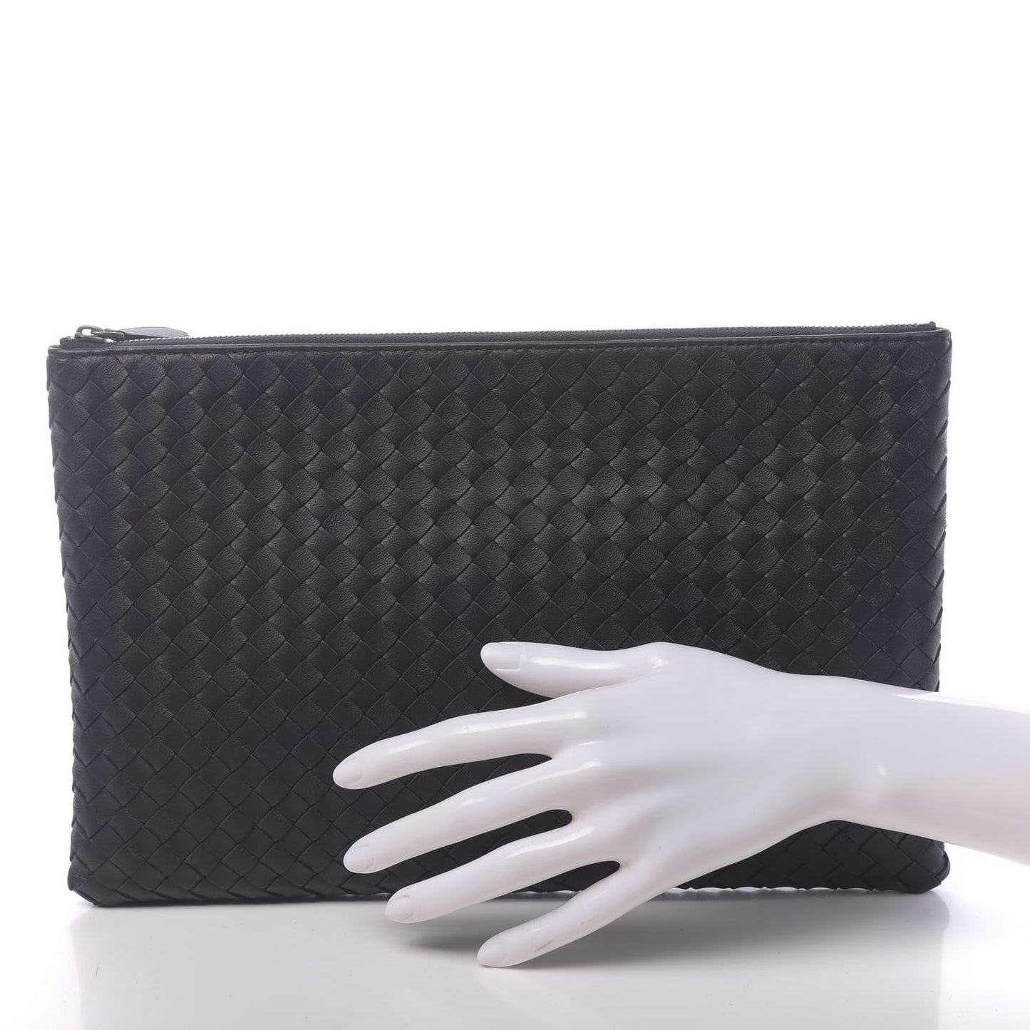 Nappa Intrecciato Large Flat Zip Biletto Pouch Black