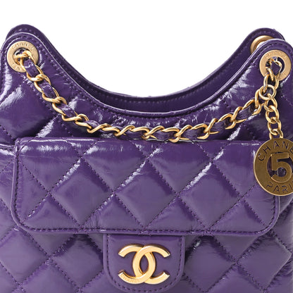 Chanel Shiny Crumpled Calfskin Quilted Small Wavy CC Hobo Purple 9 of 11