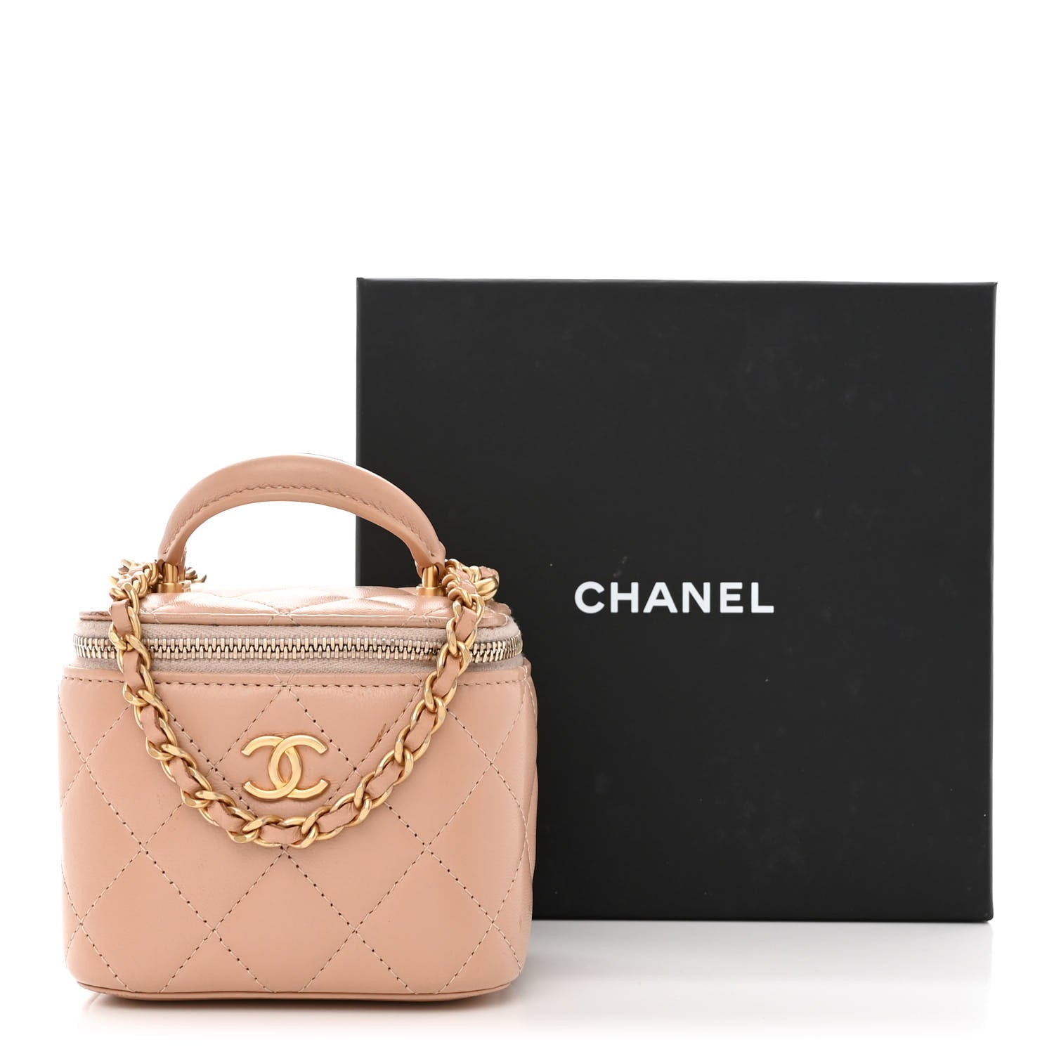 Chanel Lambskin Quilted Top Handle Mini Vanity Case With Chain Beige 12 of 12