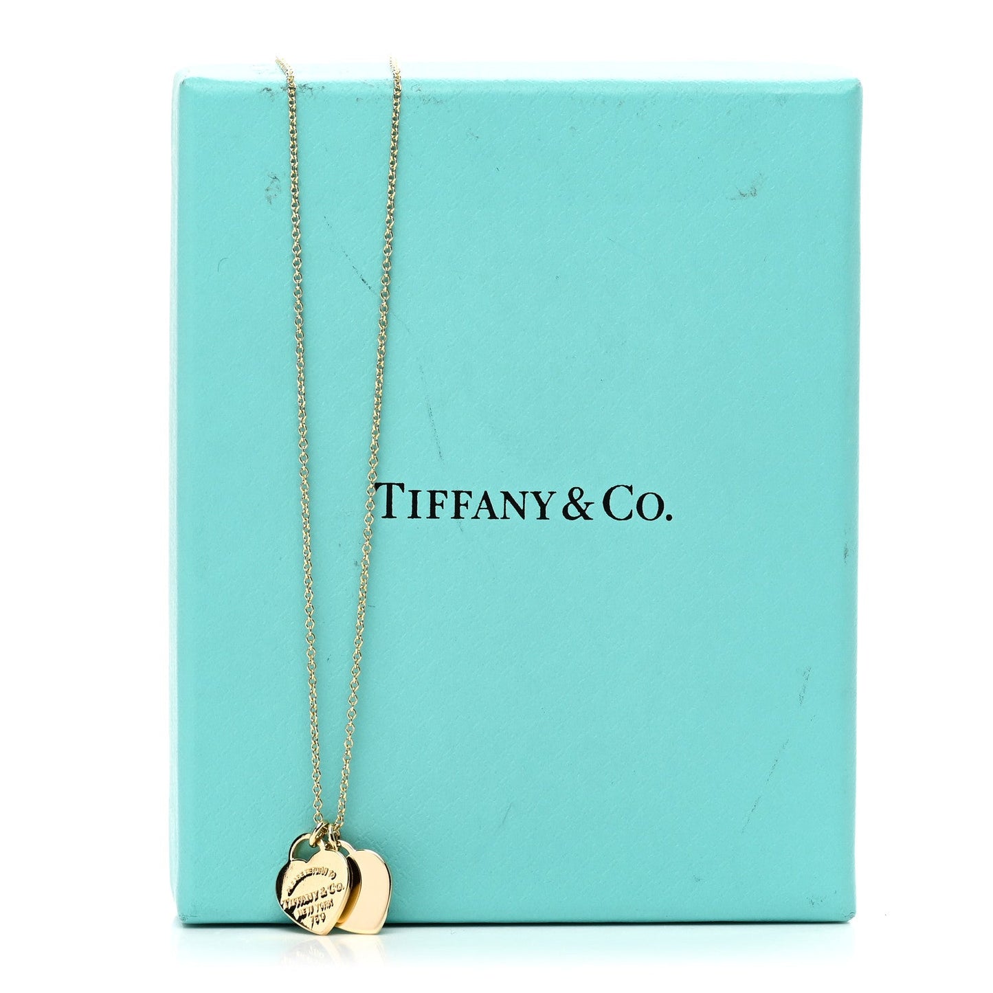 18K Yellow Gold Return to Tiffany Mini Double Heart Tag Pendant Necklace