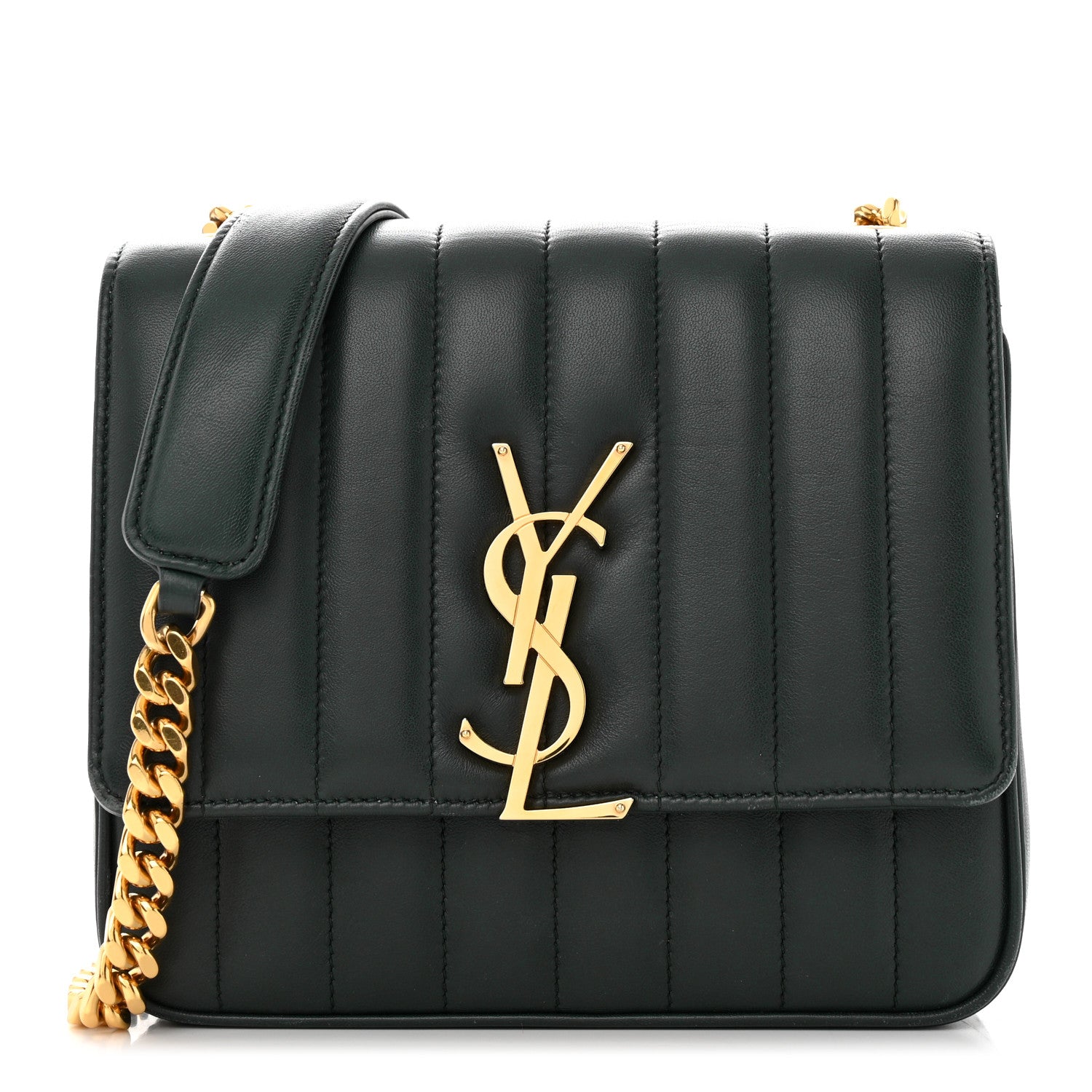 Saint Laurent Lambskin Matelasse Monogram Medium Vicky Chain Bag Algae 1 of 10