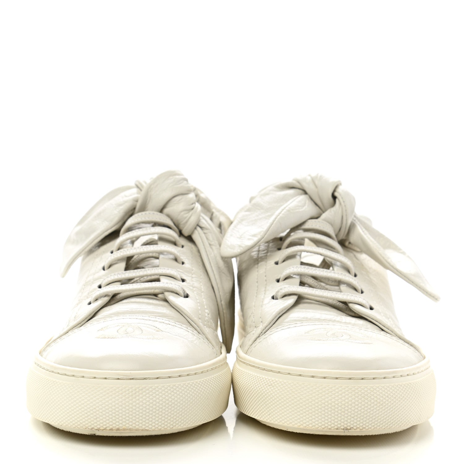 Chanel Crumpled Calfskin Womens CC Bow Sneakers 37.5 White 2 of 8