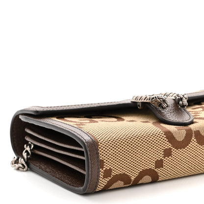 Gucci Monogram Jumbo GG Textured Dollar Calfskin Mini Dionysus Chain Wallet Camel Ebony New Acero 9 of 13