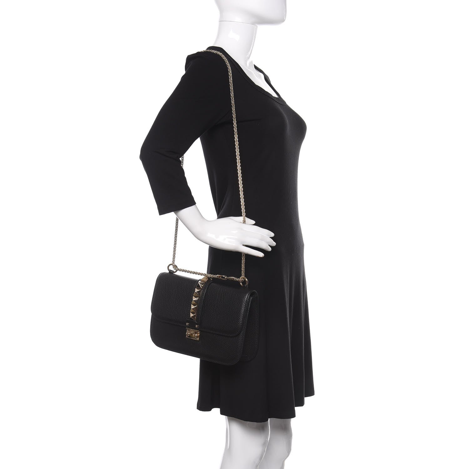 Valentino Garavani Pebbled Calfskin Medium Glam Lock Rockstud Flap Black 2 of 10