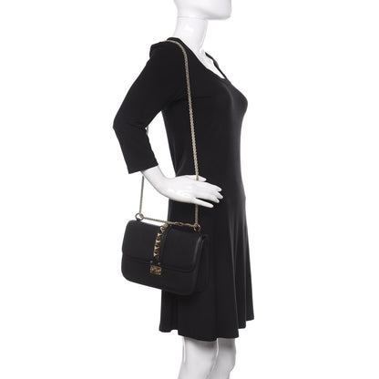 Valentino Garavani Pebbled Calfskin Medium Glam Lock Rockstud Flap Black 2 of 10