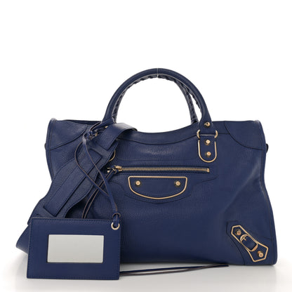 Balenciaga Chevre Gold Metallic Edge Hardware City Bleu Roi 3 of 14