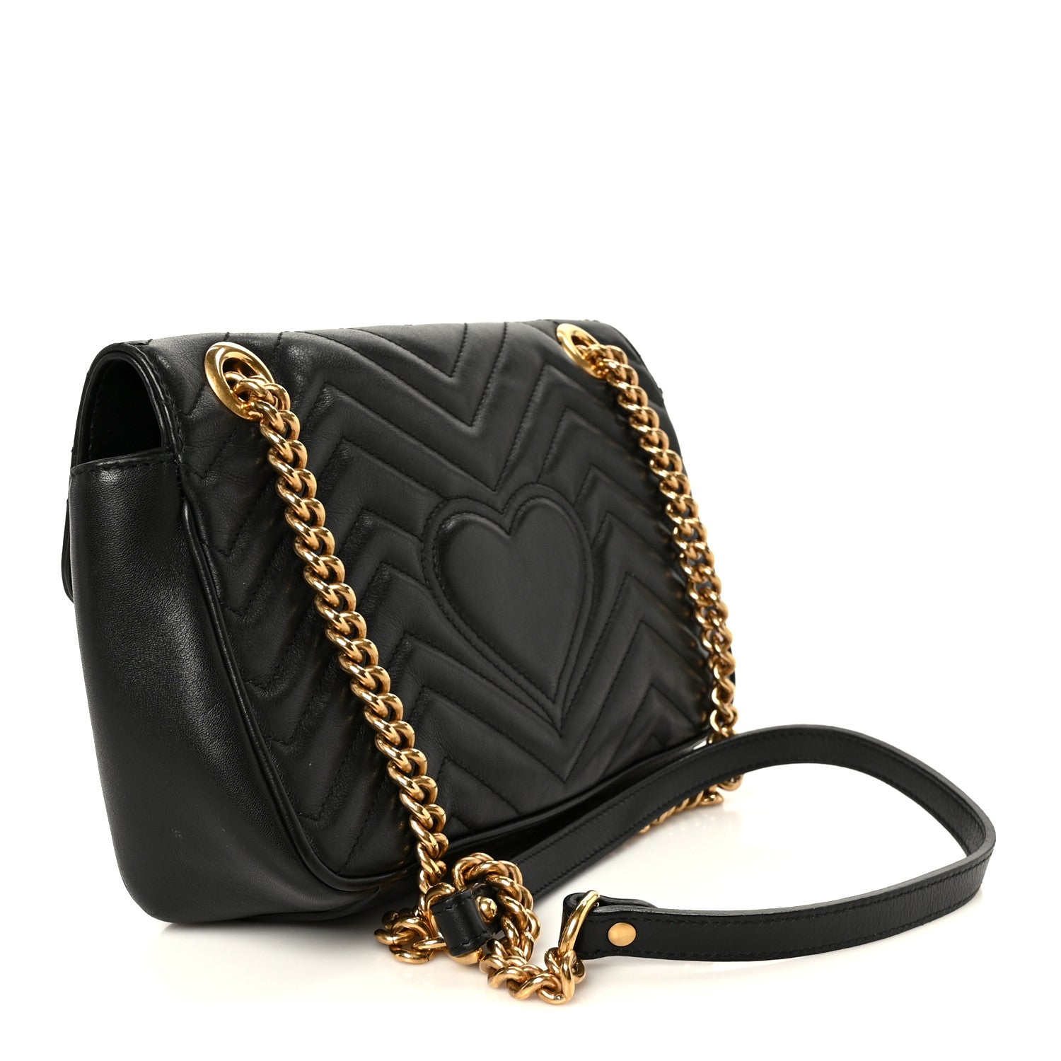 Gucci Calfskin Matelasse Small GG Marmont Chain Shoulder Bag Black 3 of 11
