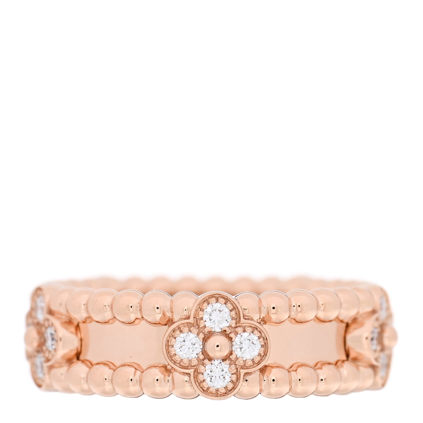 18K Rose Gold Diamond Sweet Perlee Clovers Ring 50 5.5