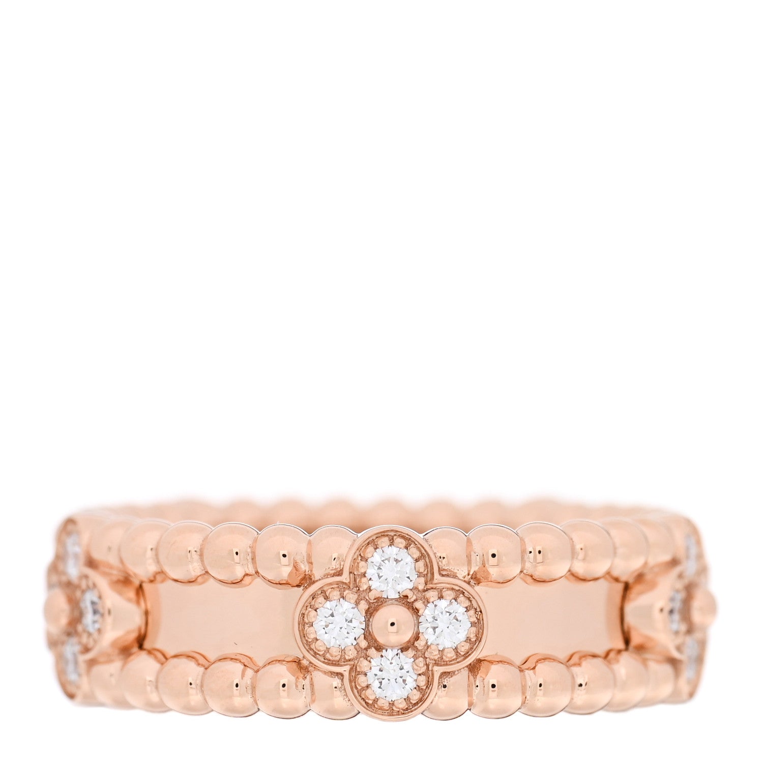 Van Cleef & Arpels 18K Rose Gold Diamond Sweet Perlee Clovers Ring 50 5.5 1 of 5