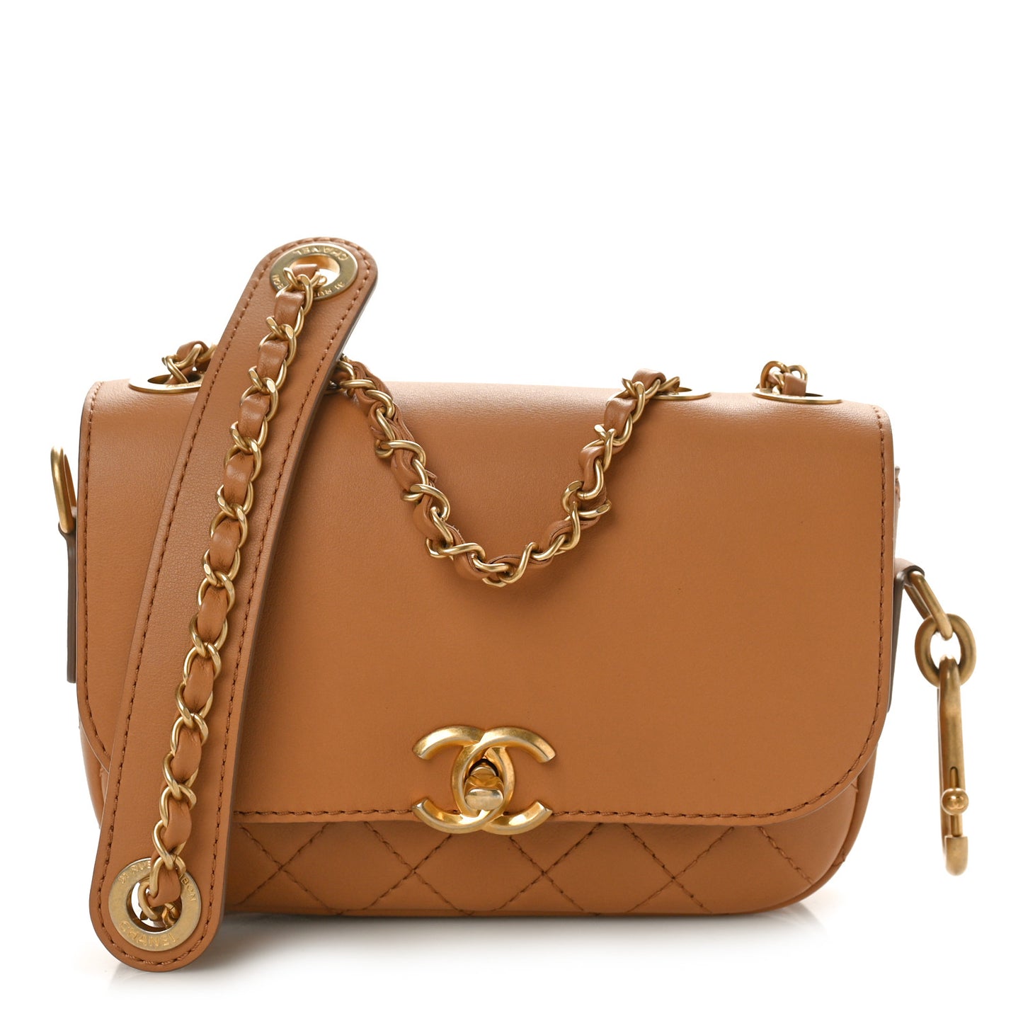Calfskin Quilted Multi Pouching Flap And Coin Purse Beige