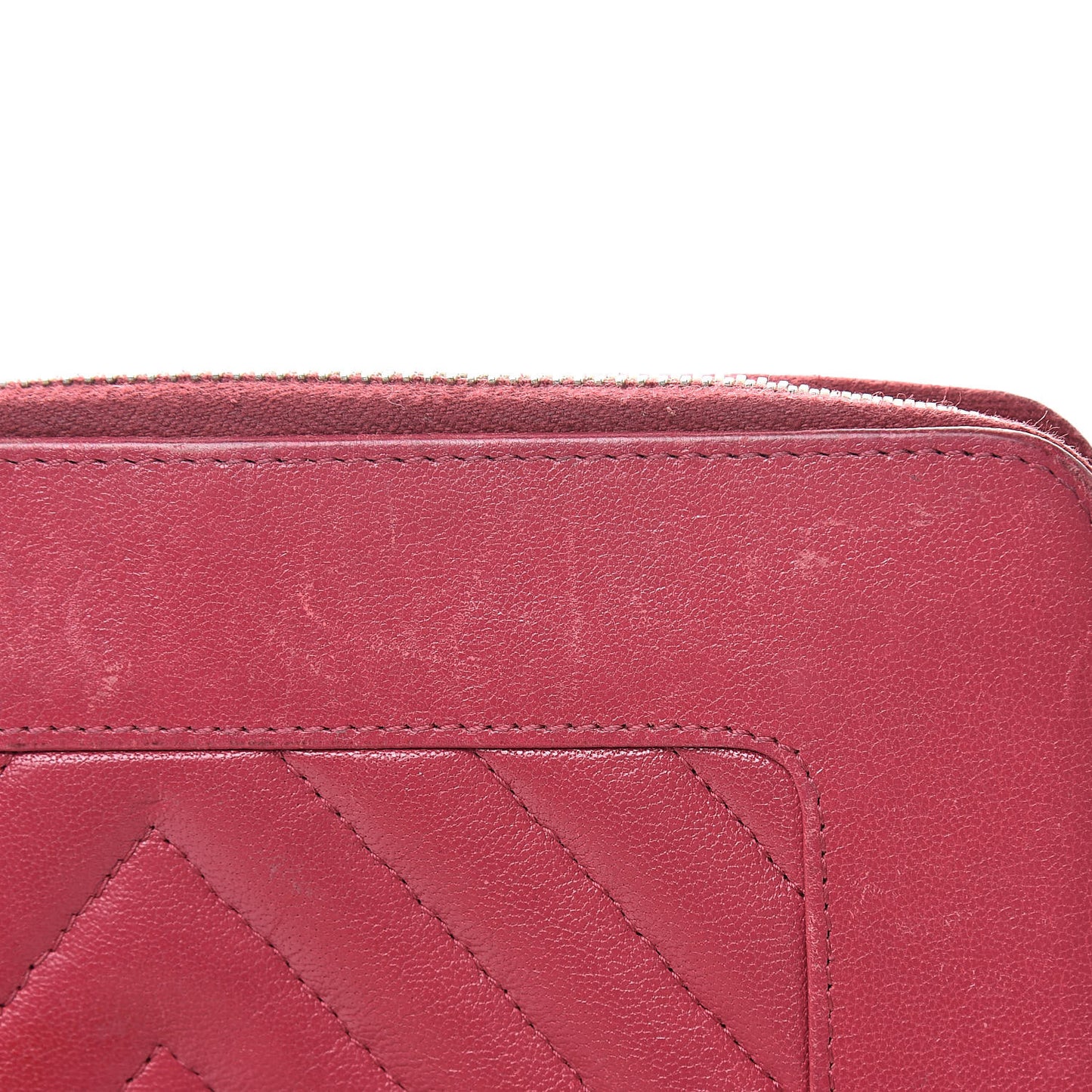 Sheepskin Chevron Quilted Mademoiselle Vintage Zip Around Wallet Dark Pink