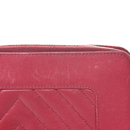 Chanel Sheepskin Chevron Quilted Mademoiselle Vintage Zip Around Wallet Dark Pink 18 of 20