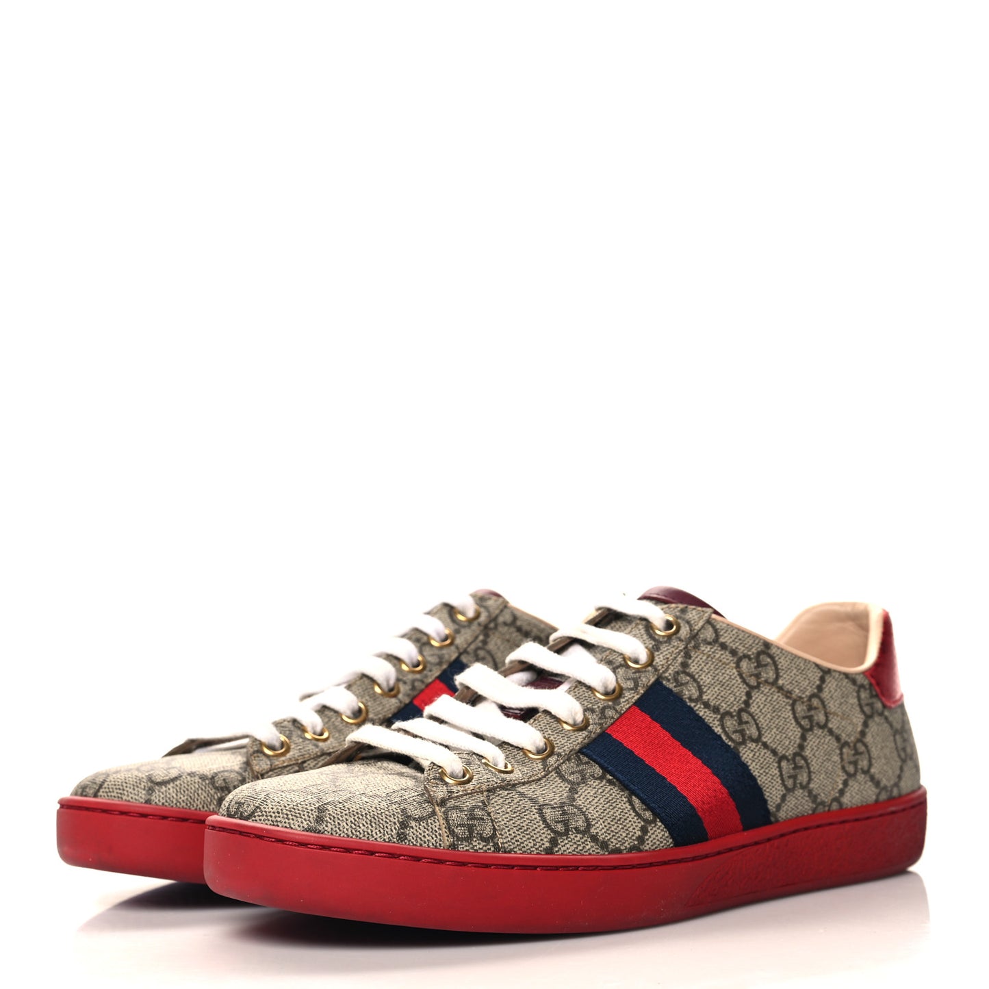 GG Supreme Monogram Ayers Web Womens Ace Sneakers 36.5 Red