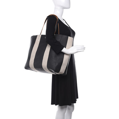 MCM Canvas Stripe Shopper Tote Black White 2 of 11