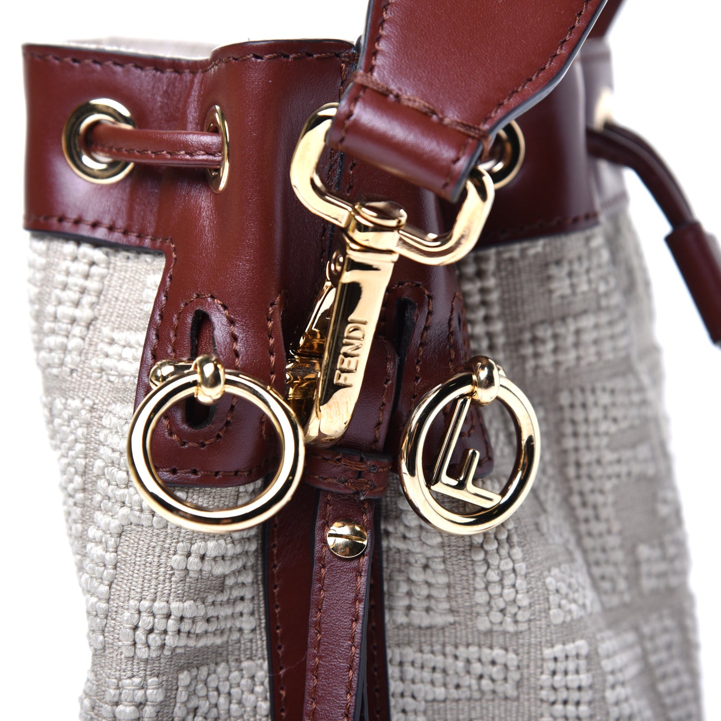 Sardinian Jacquard Vitello King F is Fendi FF 1974 Embroidered Mini Mon Tresor Bucket Bag Corda Praline