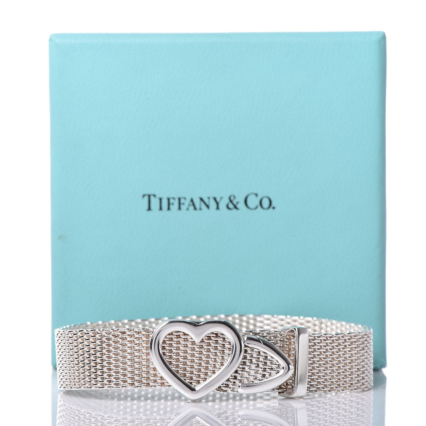 Sterling Silver Heart Buckle Mesh Bracelet