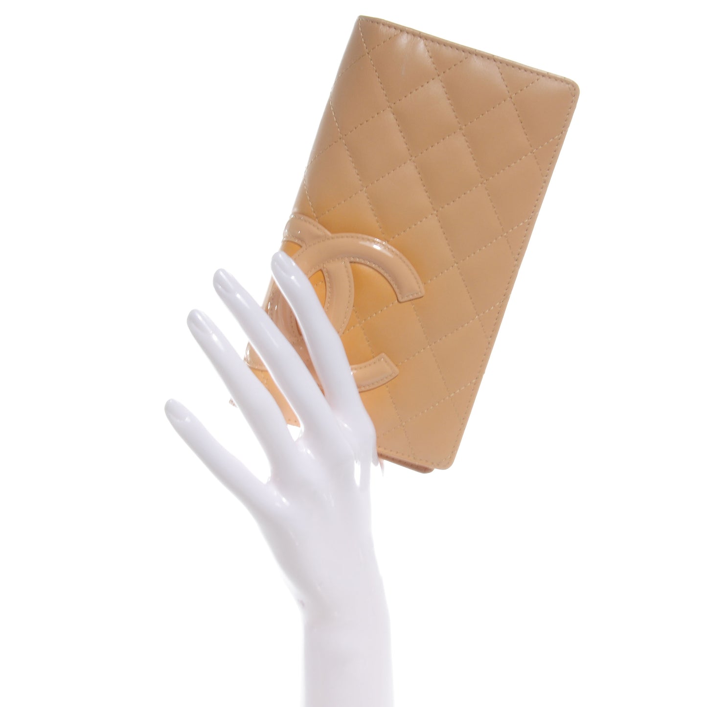Calfskin Quilted Cambon Quilted Yen Wallet Beige