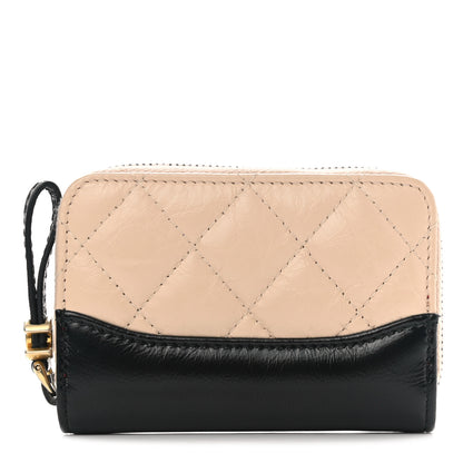 Chanel Aged Calfskin Quilted Gabrielle Zip Around Coin Purse Wallet Beige Black 1 of 9