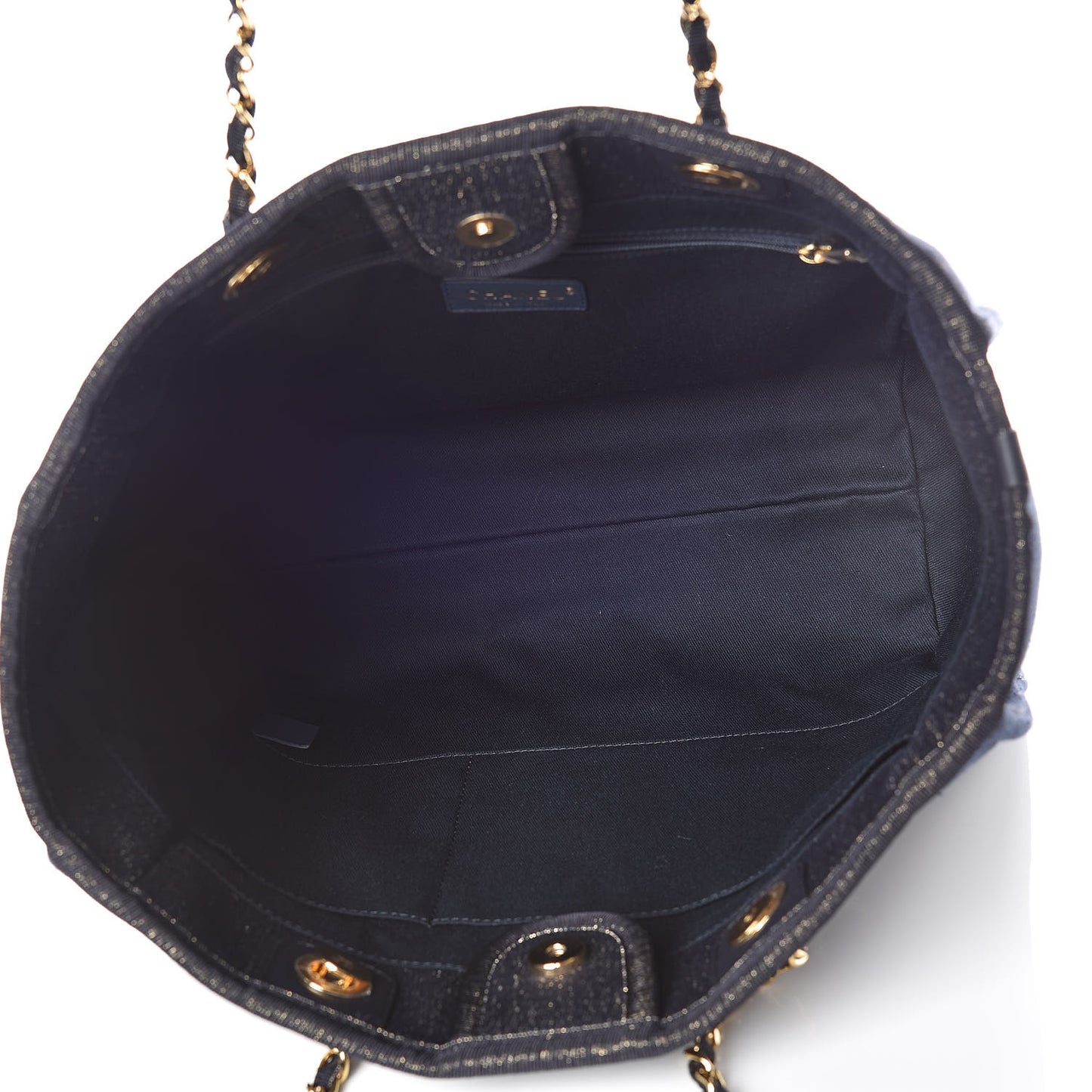 Lurex Canvas Small Deauville Tote Navy Blue Gold