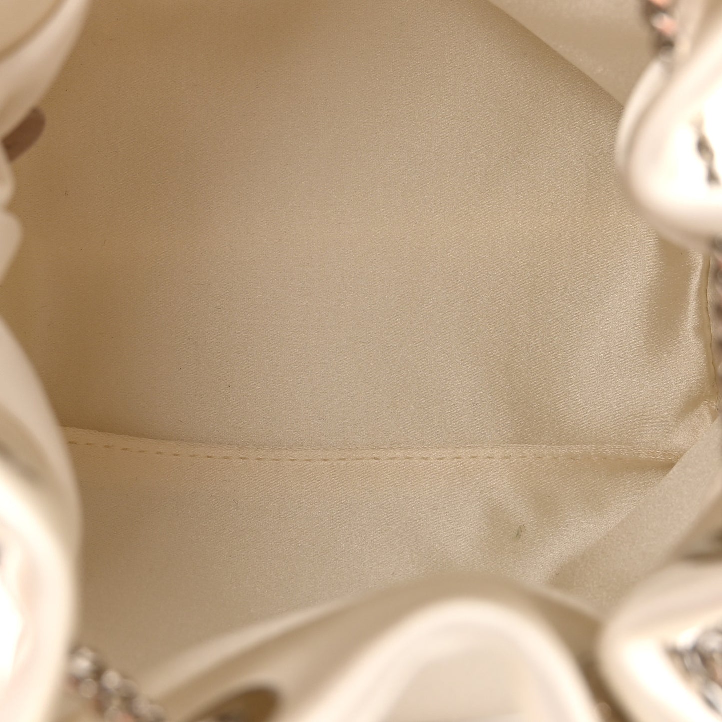Satin Crystal Embellished Bon Bon Bucket Bag White