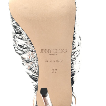 Jimmy Choo Metallic Foil Calfskin Annabell 85 Slingback Pumps 37 Silver 7 of 8
