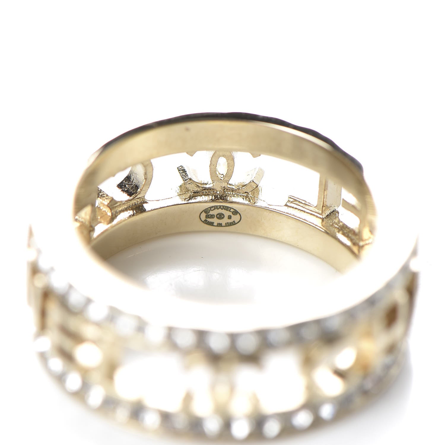 Chanel Metal Crystal Bow-tiful CC Logo Ring 7 Gold 4 of 5