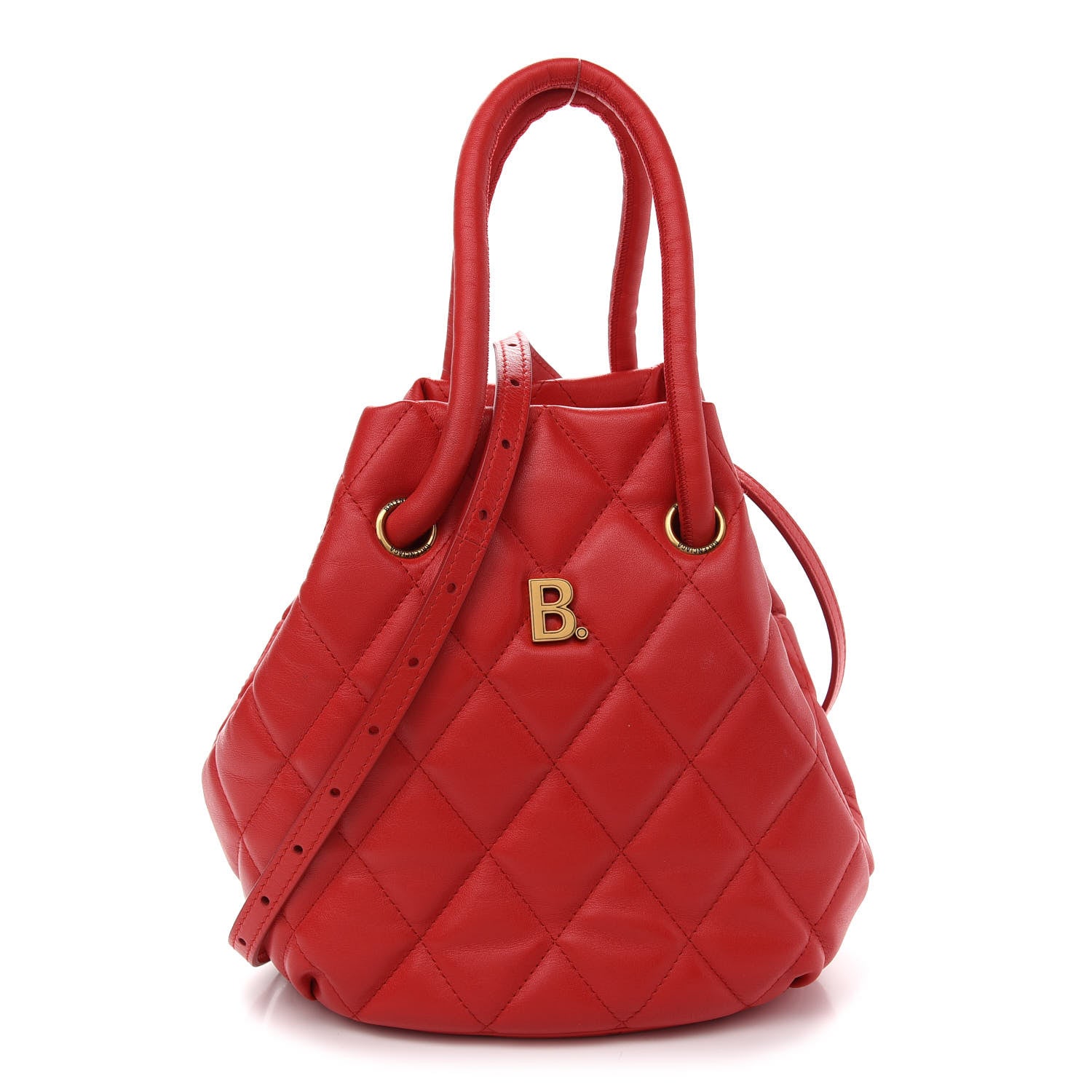 Balenciaga Nappa Calfskin Quilted Touch B Bucket Bag Bright Red 1 of 9