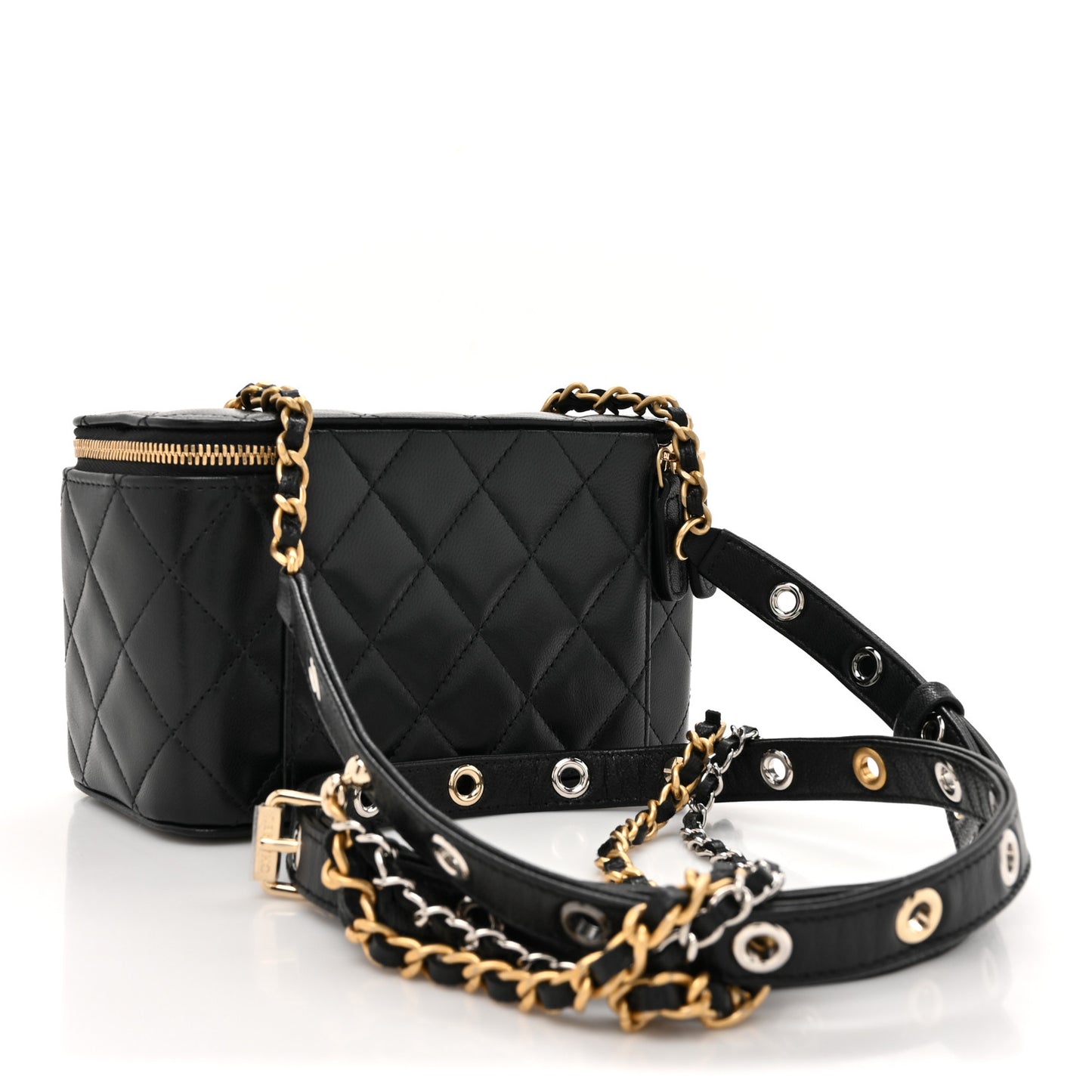 Goatskin Quilted Punk Essentials Vanity Case With Chain Black