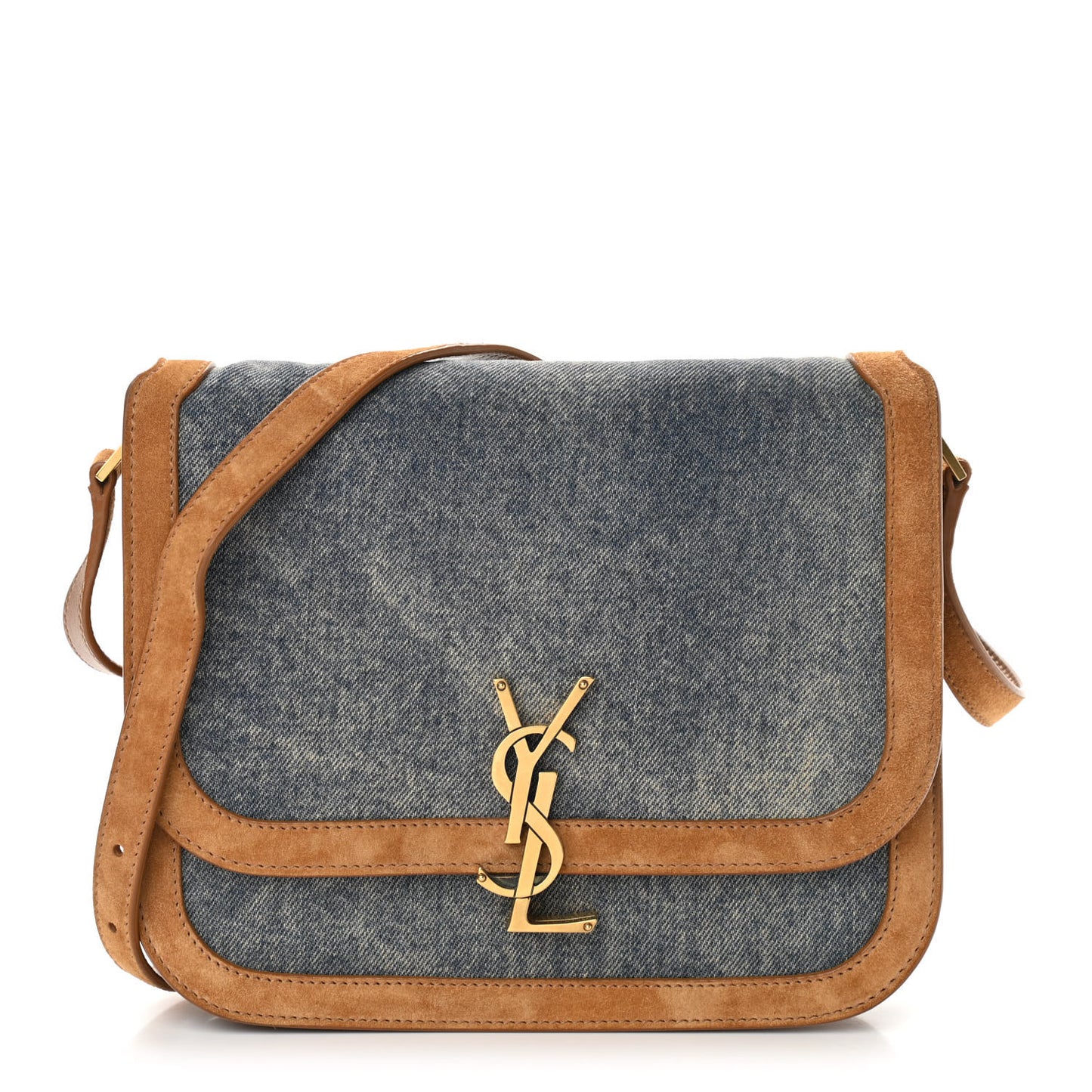 Denim Suede Monogram Medium Solferino Soft Satchel Blue Cinnamon