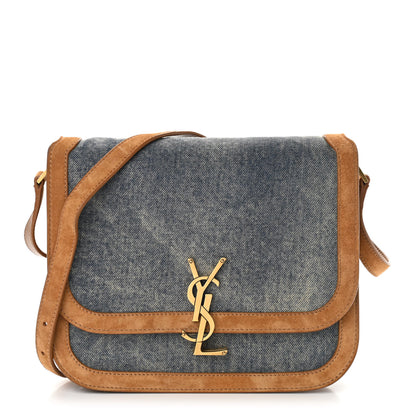 Saint Laurent Denim Suede Monogram Medium Solferino Soft Satchel Blue Cinnamon 1 of 9