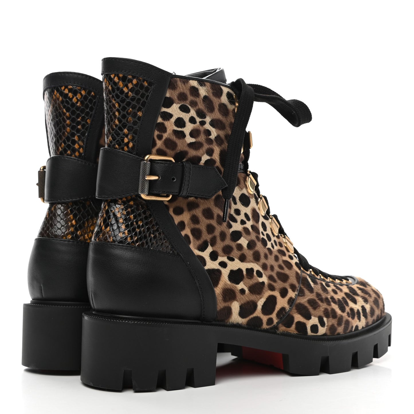 Pony Hair Calfskin Macademia Flat Combat Boots 37 Amazonia Version Multi