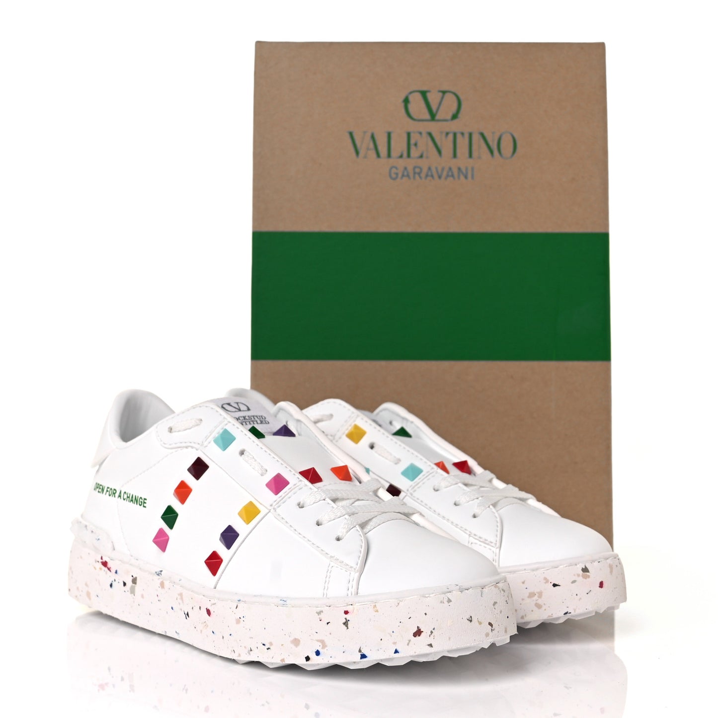 Vegan Leather Womens Rockstud Open for a Change Sneakers 36 White Multicolor