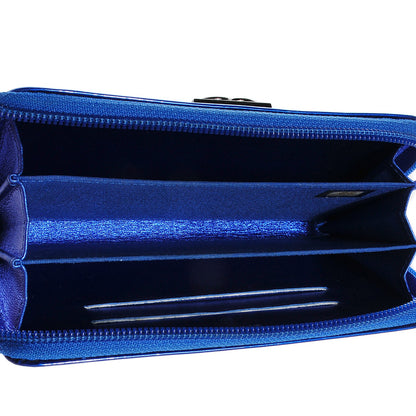 Chanel Metallic Patent Quilted Boy Zip Around Wallet Blue 6 of 9