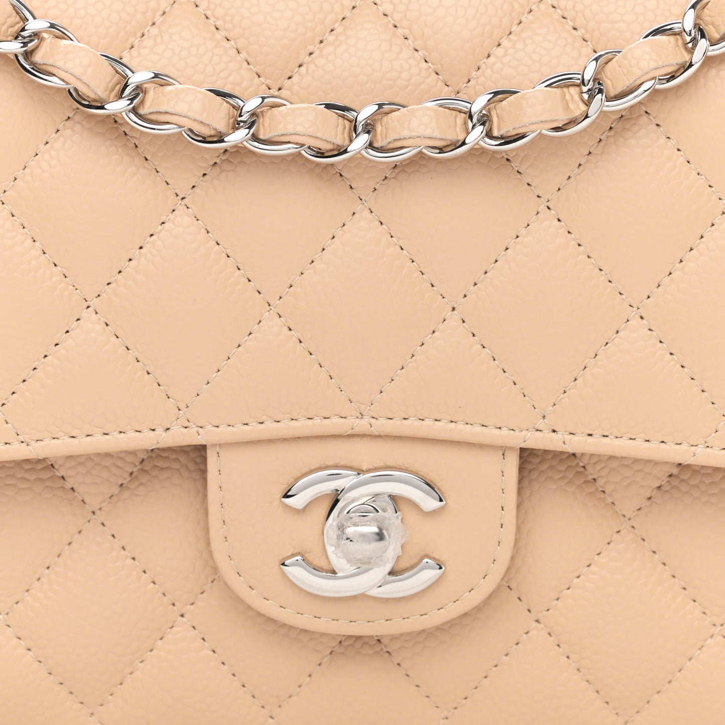 Caviar Quilted Medium Double Flap Beige