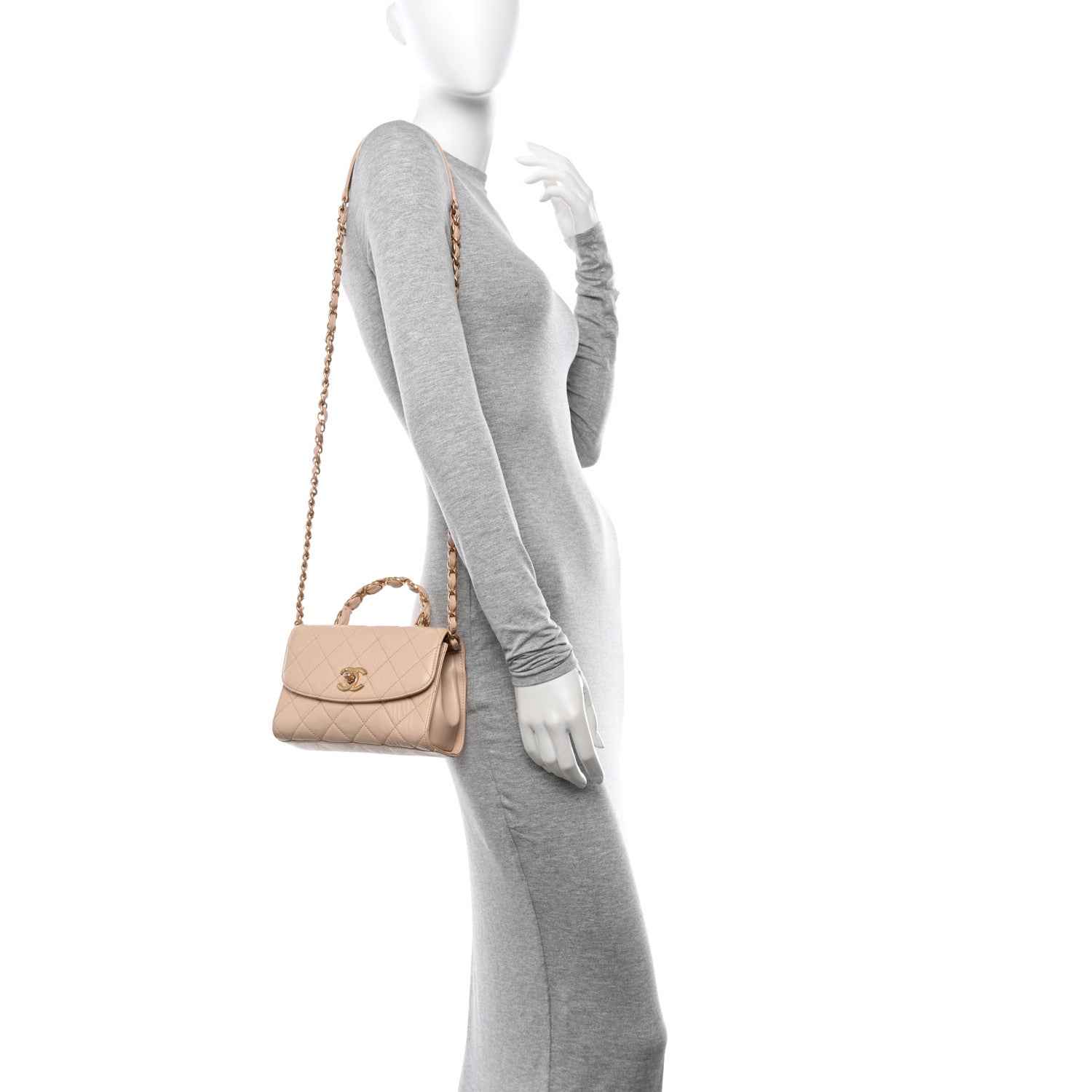 Chanel Crumpled Lambskin Quilted Mini CC Links Top Handle Flap Beige 2 of 10
