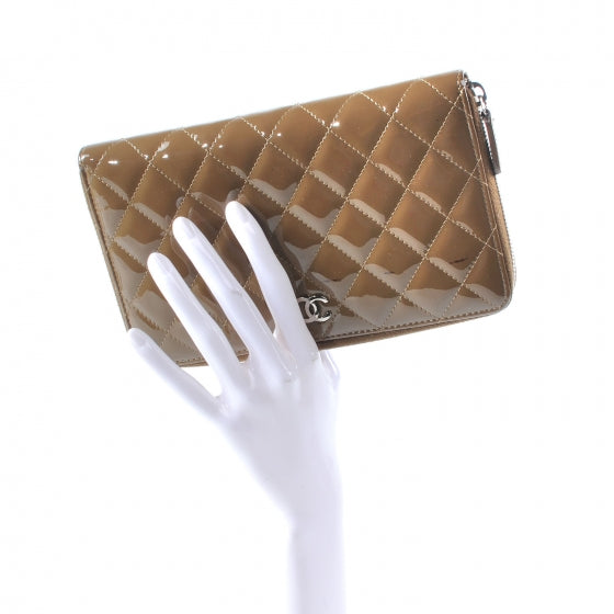 Patent Quilted Large Zip Around Wallet Taupe