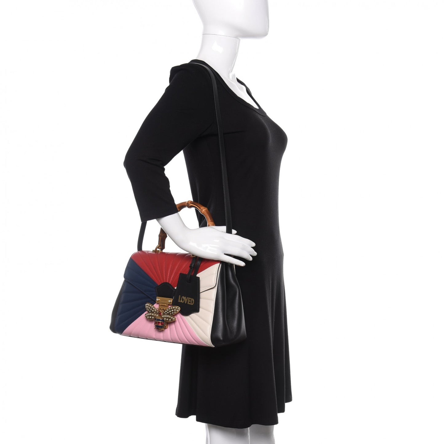 Calfskin Bamboo Trapuntata Queen Margaret Top Handle Bag Blue Agata Hibiscus Red Mystic White Sugar Pink