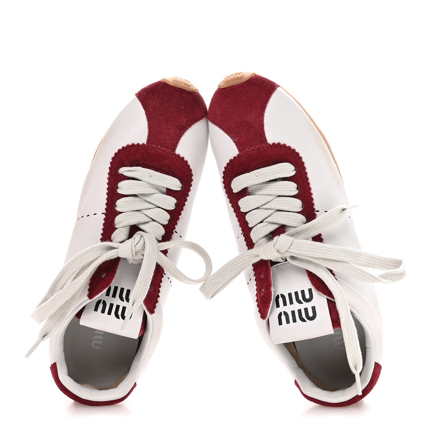 Miu Miu Bleached Calfskin Womens Plume Low Top Sneakers 38 White