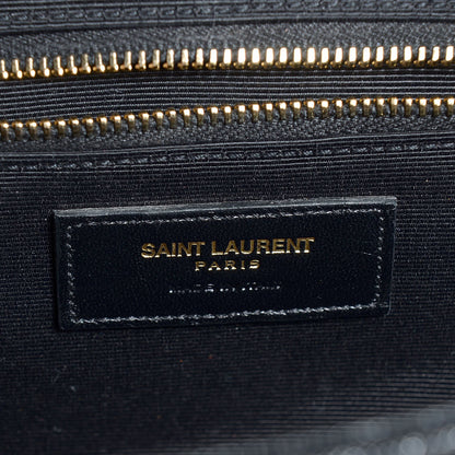 Saint Laurent Grain De Poudre Matelasse Chevron Large Monogram Satchel Black 7 of 9