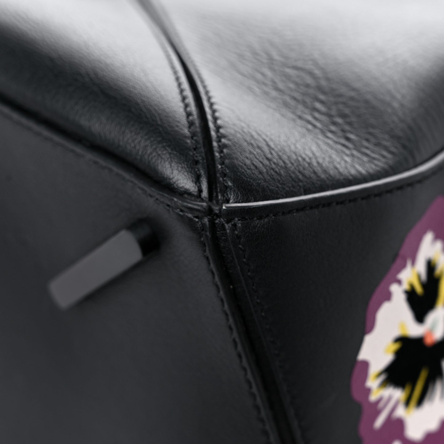 Calfskin Large Pansies Puzzle Bag Black