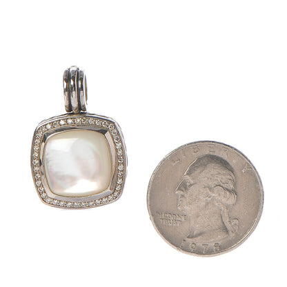 David Yurman Sterling Silver Diamond Mother of Pearl 14mm Albion Enhancer Pendant 2 of 3