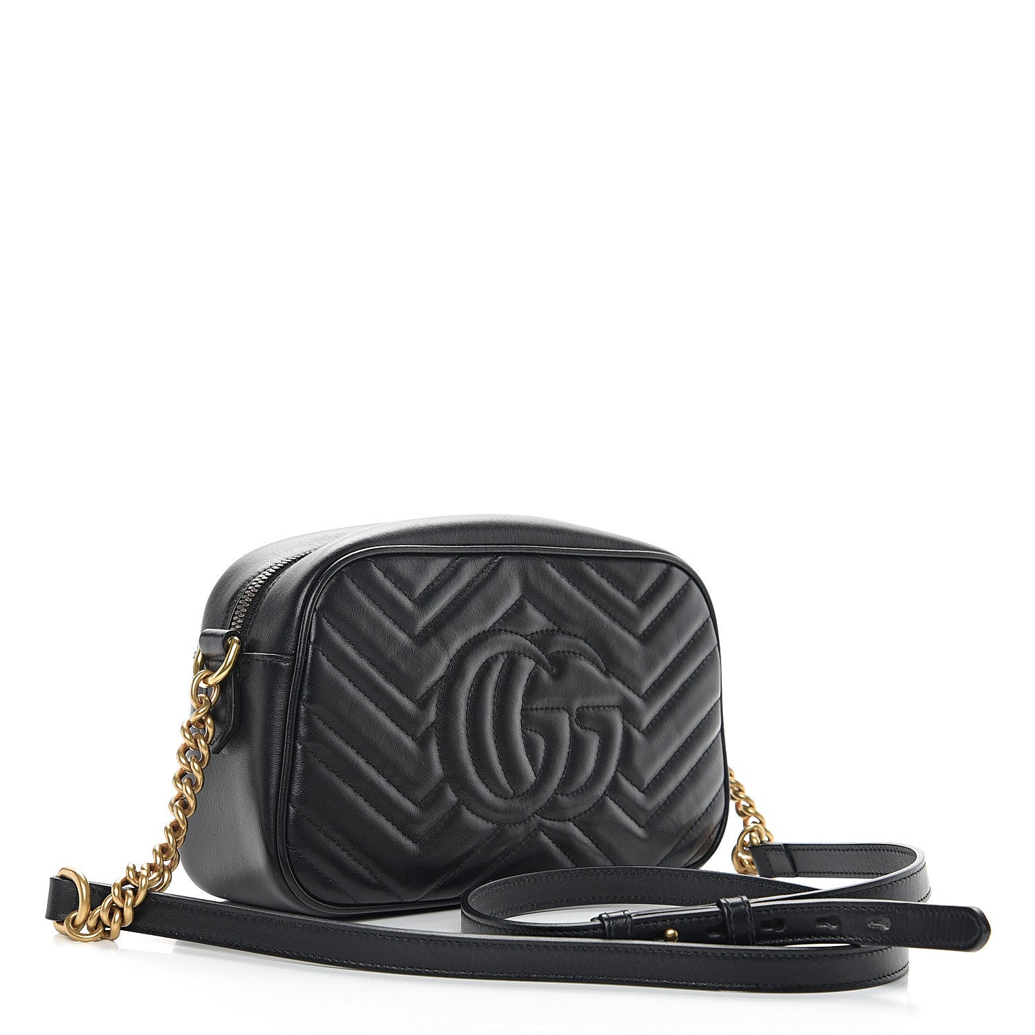 Gucci Calfskin Matelasse Small GG Marmont Chain Shoulder Bag Black 2 of 10