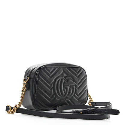 Gucci Calfskin Matelasse Small GG Marmont Chain Shoulder Bag Black 2 of 10